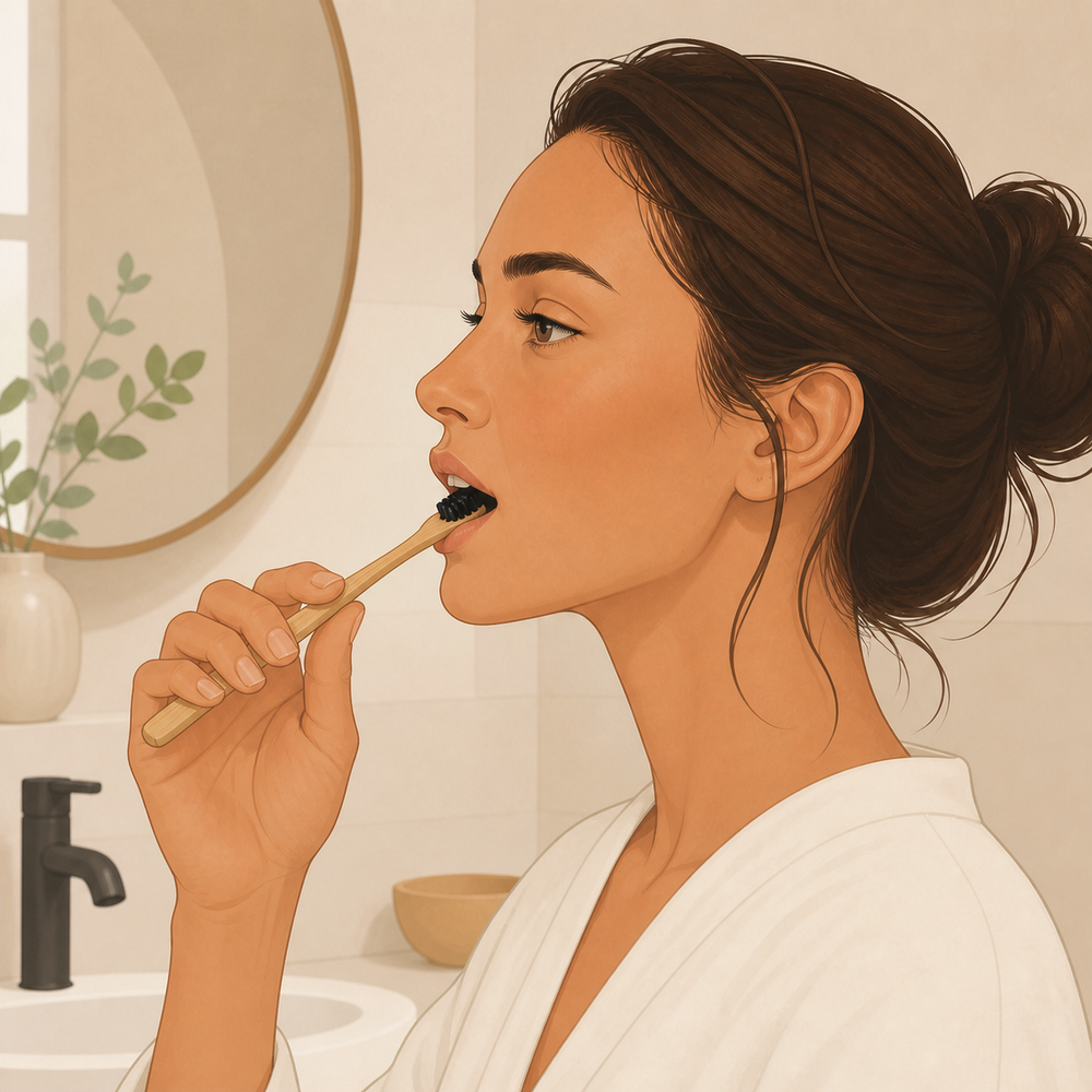 Cepíllate los dientes durante 2 minutos con movimientos suaves.